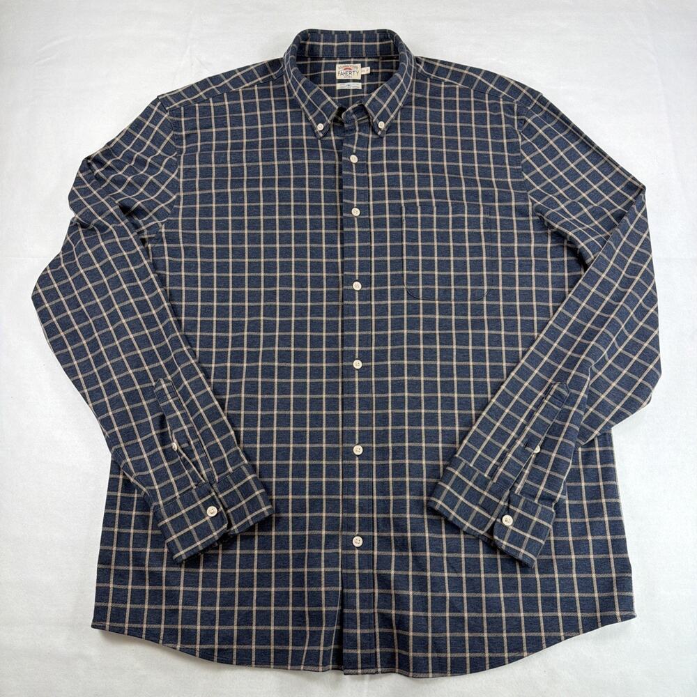 Faherty Brand Coastline Shirt XXL Mens Blue Plaid Supima Cotton Button Down XL